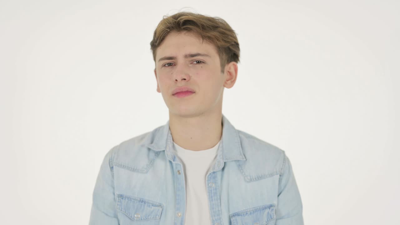 실망한 젊은이가  바탕에서 손실에 반응합니다.