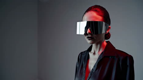 futuristic woman with visor sunglasses