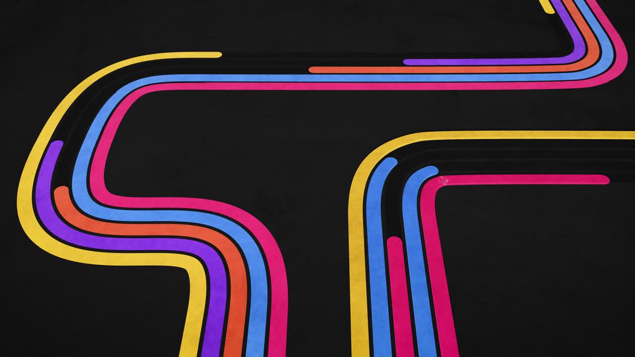 Linee retrò colorate che si muovono su uno sfondo scuro strutturato.