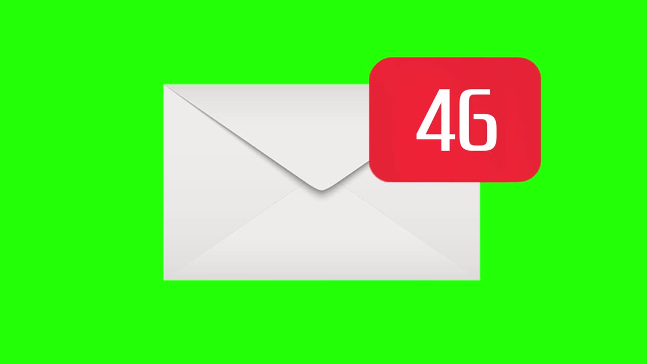 Animation of Email envelope with auto counting number. You Got Mail (Green Screen)