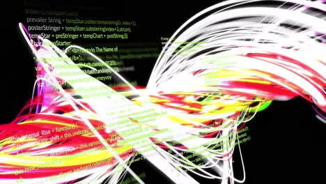 animación de luces onduladas y procesamiento de datos sobre fondo negro