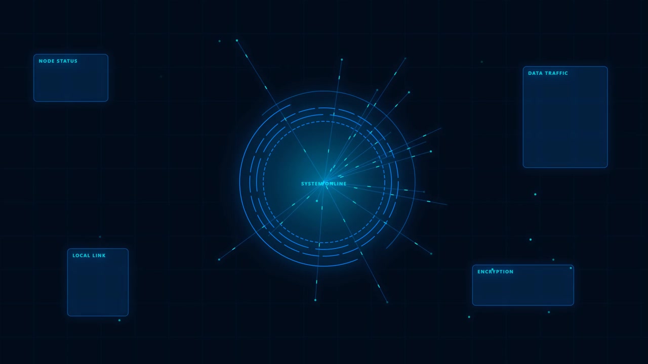 Futuristic Digital Interface with Rotating Circular Data Visualization