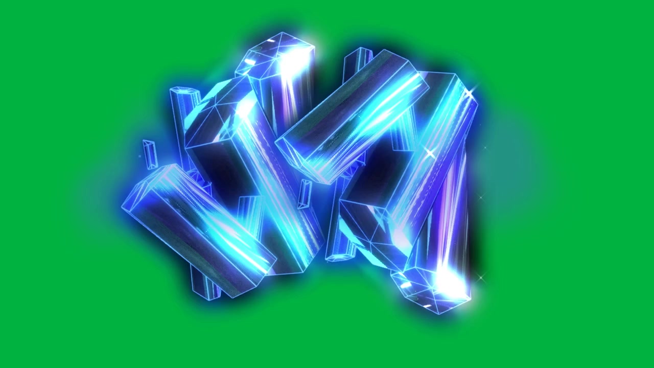 Fragments snapping into prisms, prism cluster rotating, showing neon energy on transparent void