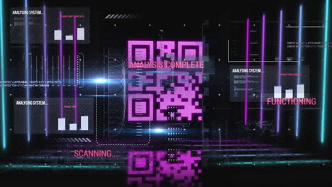 qr code scanning and analysis system animation with futuristic digital interface