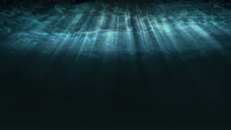 azul profundo bajo el agua con rayos de luz solar que brillan a través de la superficie del océano. 3d motion rendering seamless loop animation scene. naturaleza y concepto de fondo. 4k footage video ilustración