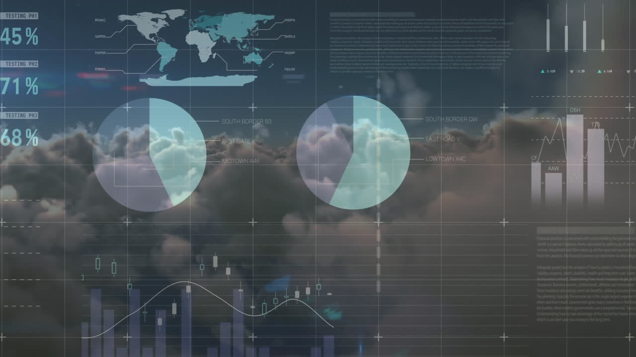 구름과 하늘 위에서 통계 처리의 애니메이션