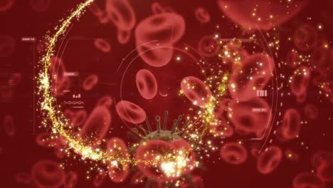 Animation-of-moving-cells-over-red-background