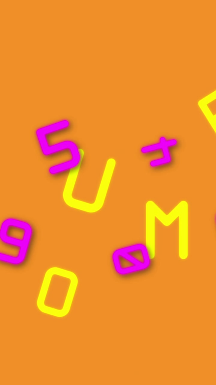 Animazione digitale di più numeri e alfabeti che si muovono su uno sfondo giallo