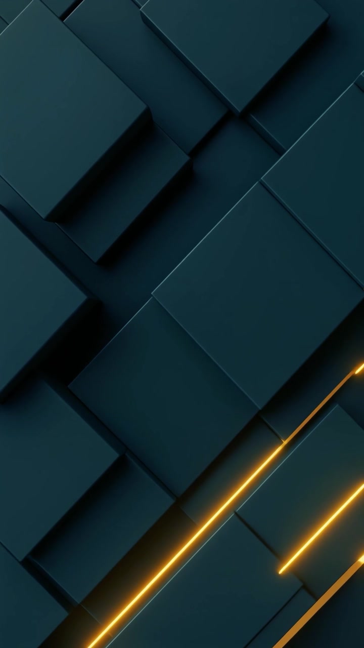 Abstract Dark Geometric Cubes with Moving Orange Light Lines