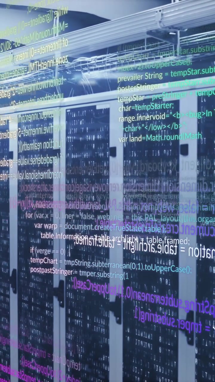 Digital data flows through server network in a digitally generated animation.