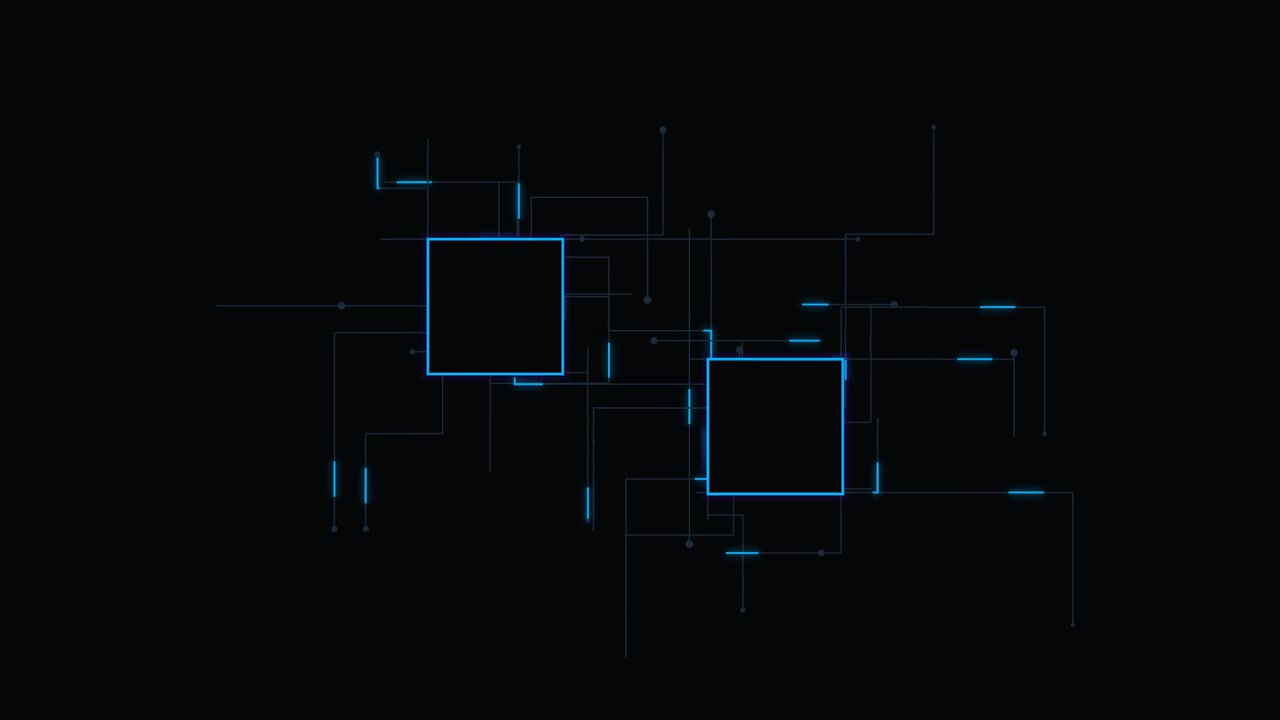 Digital Circuit Board Animation with Glowing Data Nodes