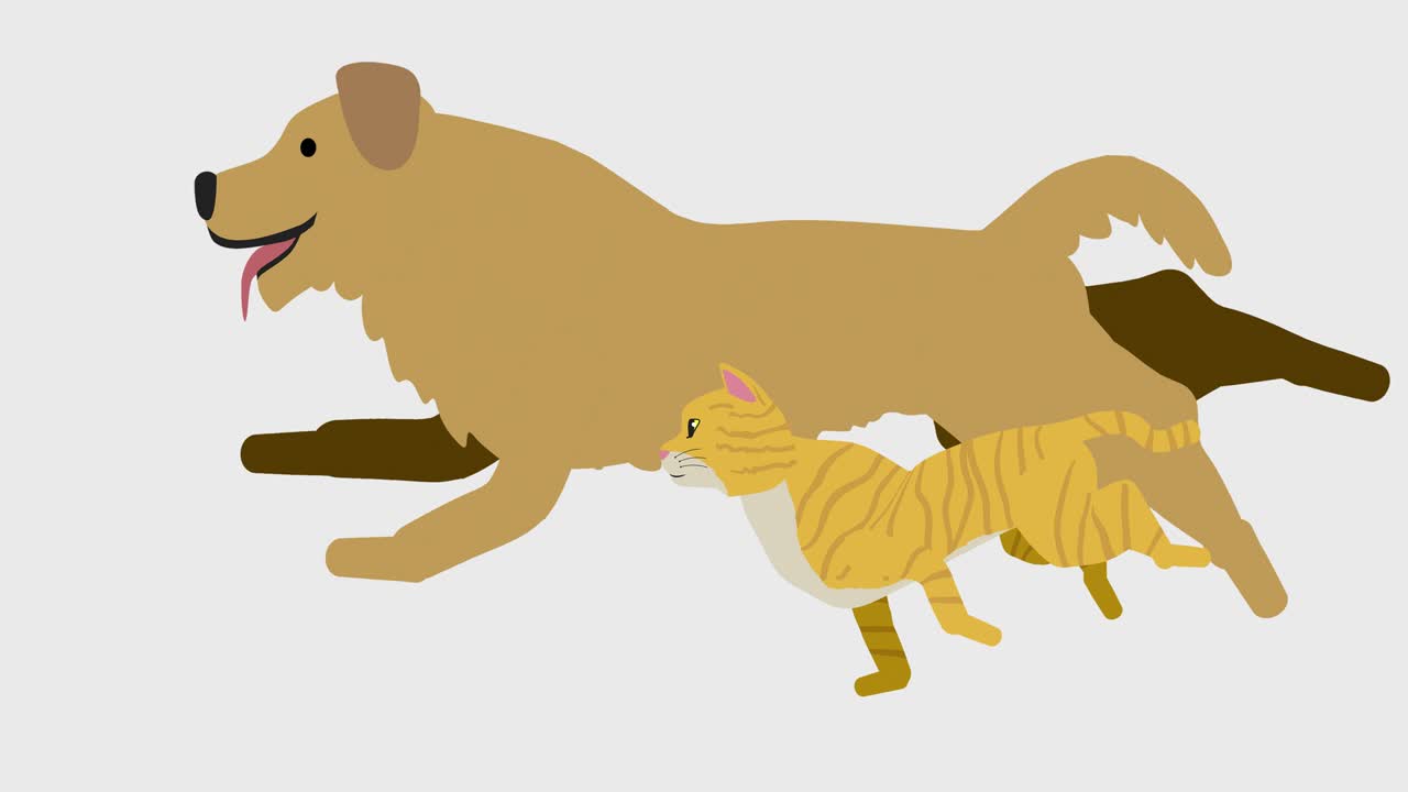 Running dog and cat illustration loop animation (4K resolution, background transparent)