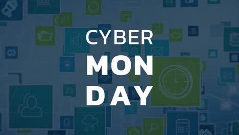 cyber monday text against various vector icons 4k