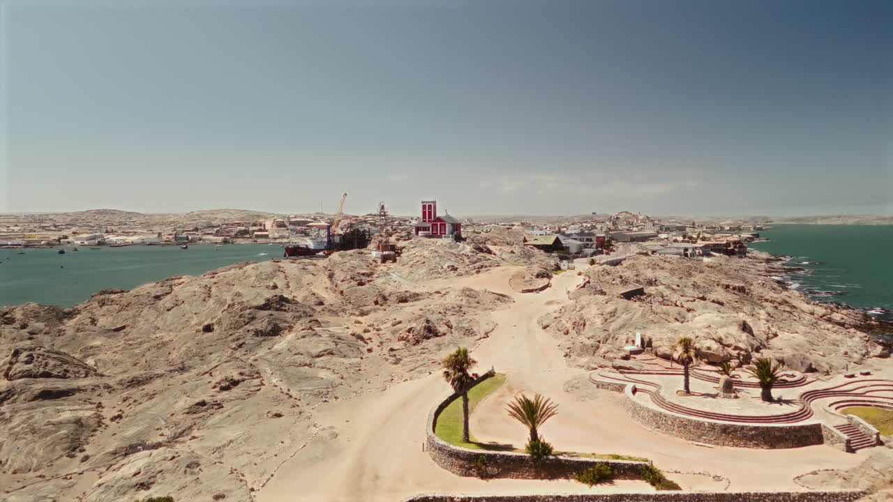 Aerial View of a Coastal Town in Namibia