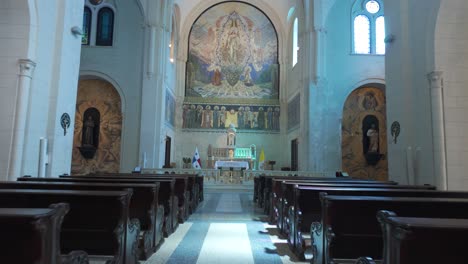 interior of a grand cathedral with a detailed religious mosaic