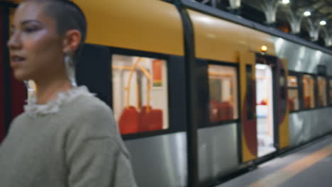 woman at train station