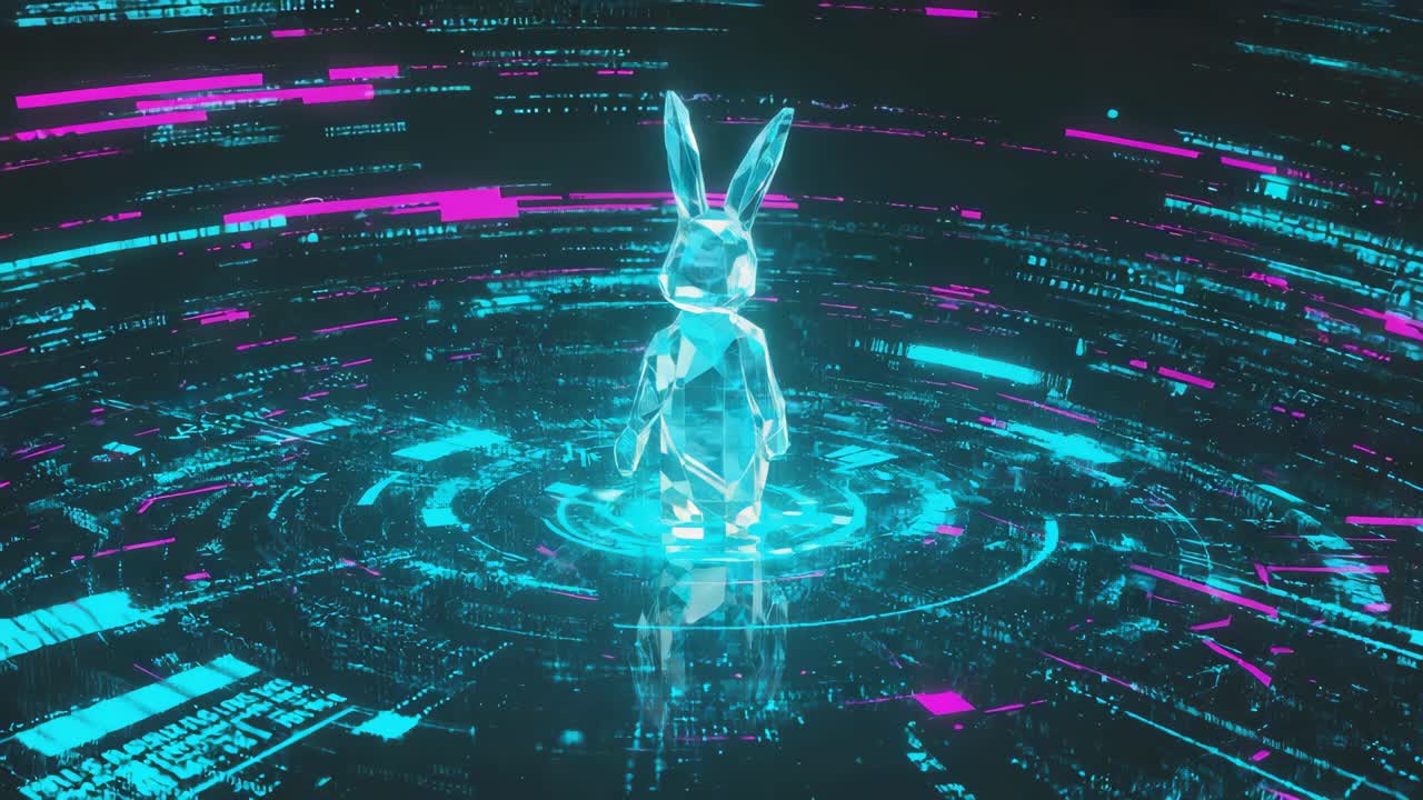 Crystal Rabbit in a Neon Cybernetic Landscape