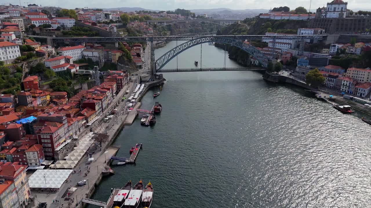 Aerial view of the bridge In Porto, Portugal over the Duro river