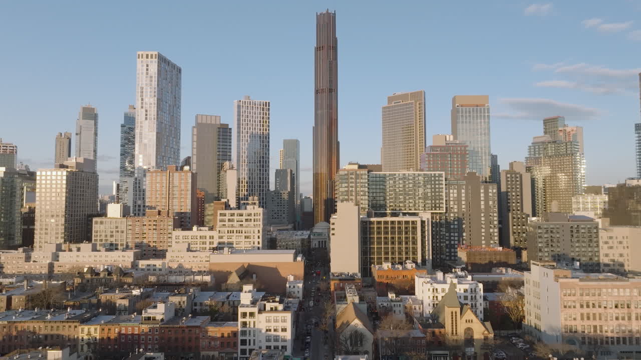 Aerial view of downtown Brooklyn. Shot on a winter afternoon in New York City.