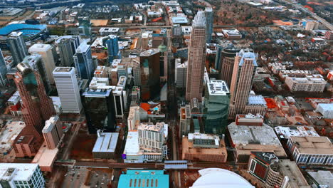 downtown of charlotte, nc densely built with modern high-rise buildings. top view on the cityscape at daytime