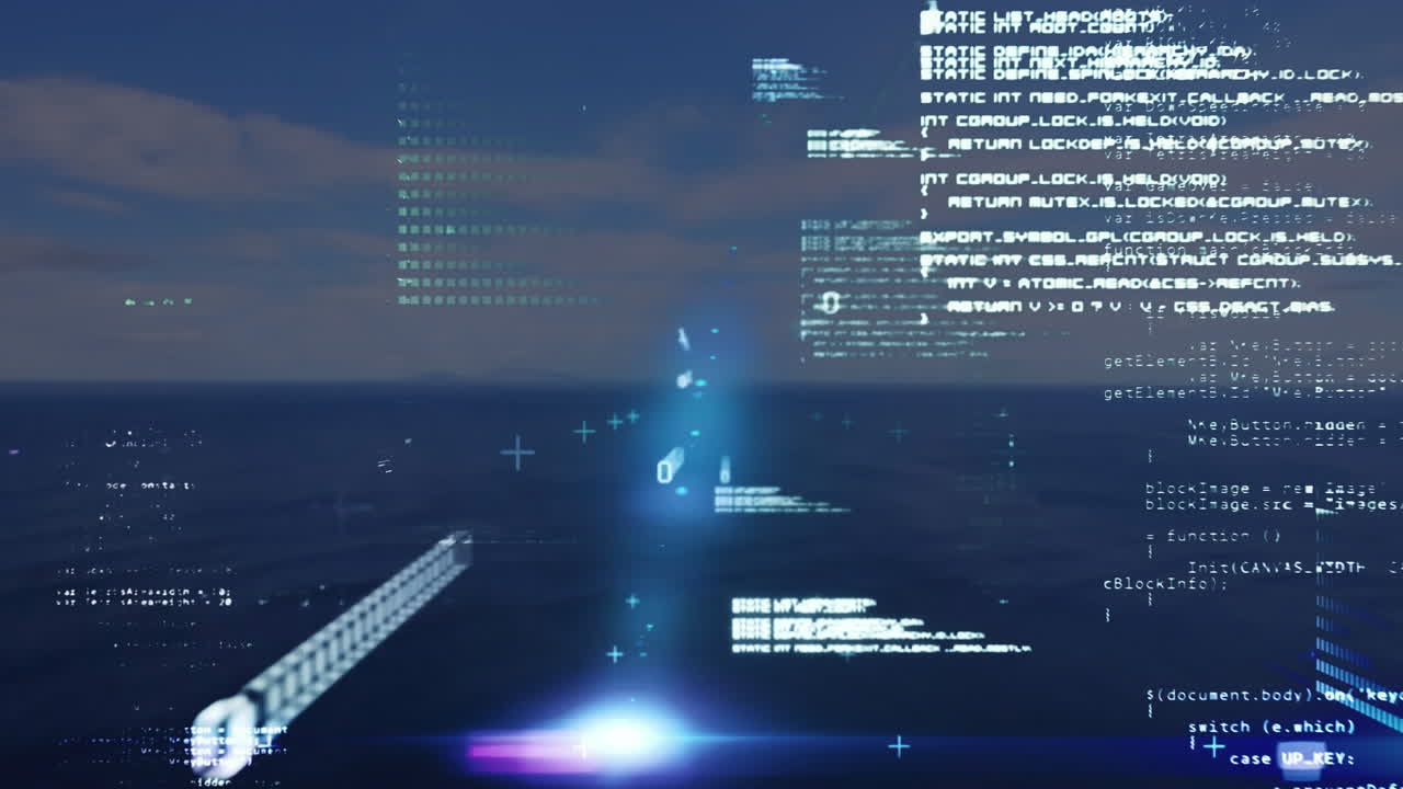 animación de codificación binaria y procesamiento de datos en el mar