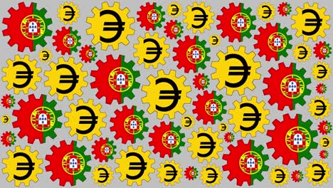 portuguese flag and euro sign gears spinning background