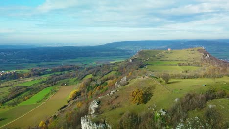 aerial view of walberla plateau hiking trails which is part of the veldenstein forest in upper franconian switzerland, germany