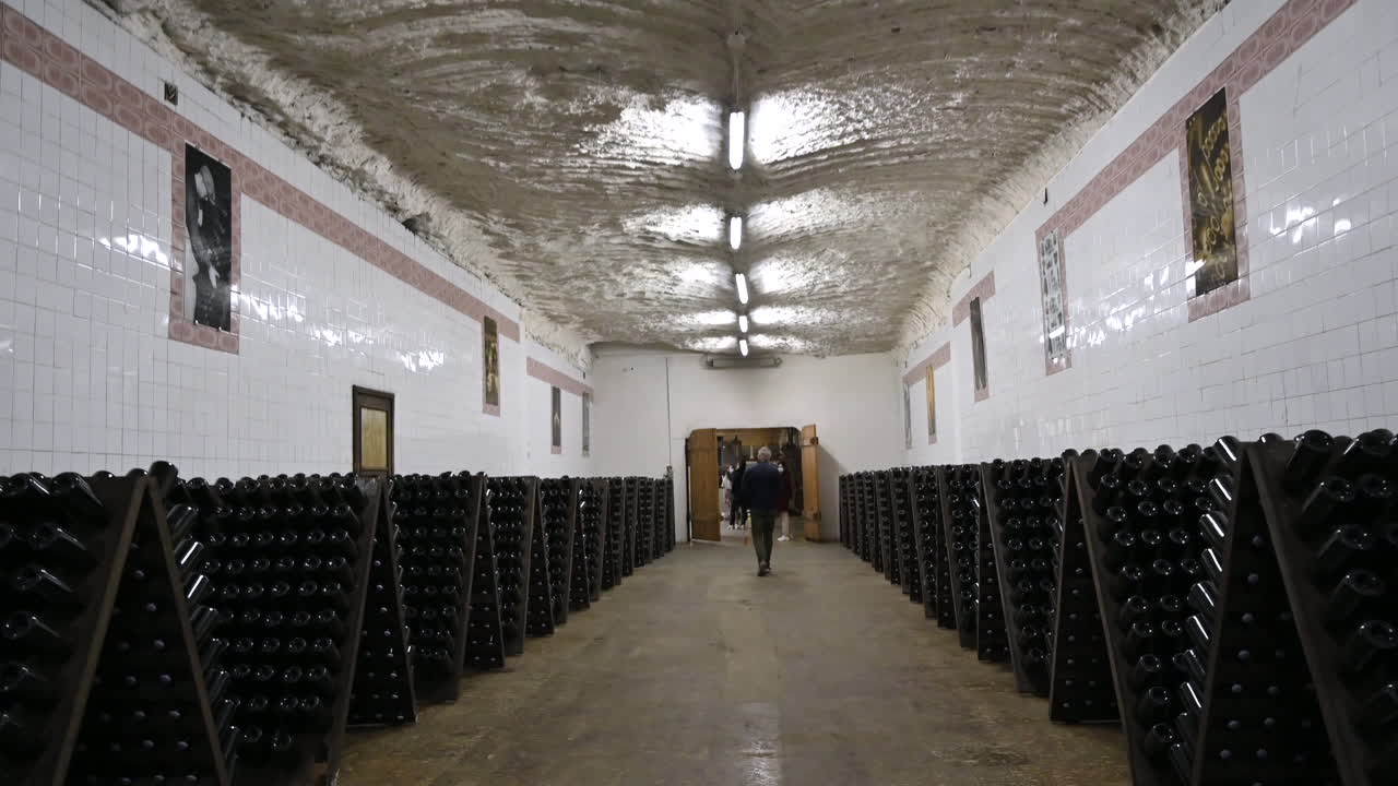 CRICOVA, MOLDOVA - 10 OCTOBER, 2021: Tourists at Cricova cellars and wine collection rooms