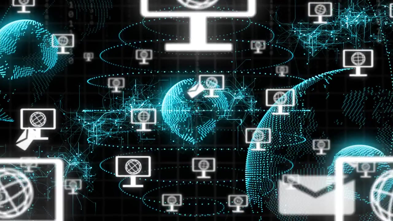 Screen icon appearing near core globe screens spawning drifting and forming mesh showing global net
