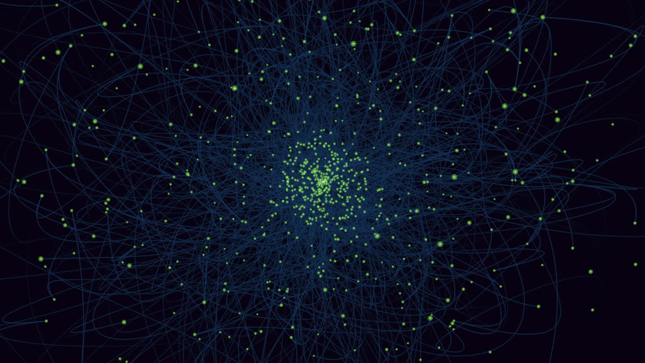Circular arrangement of lines and dots, connected and scattered