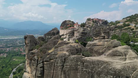 meteora monasteries in thessaly, greece mainland - aerial 4k circling