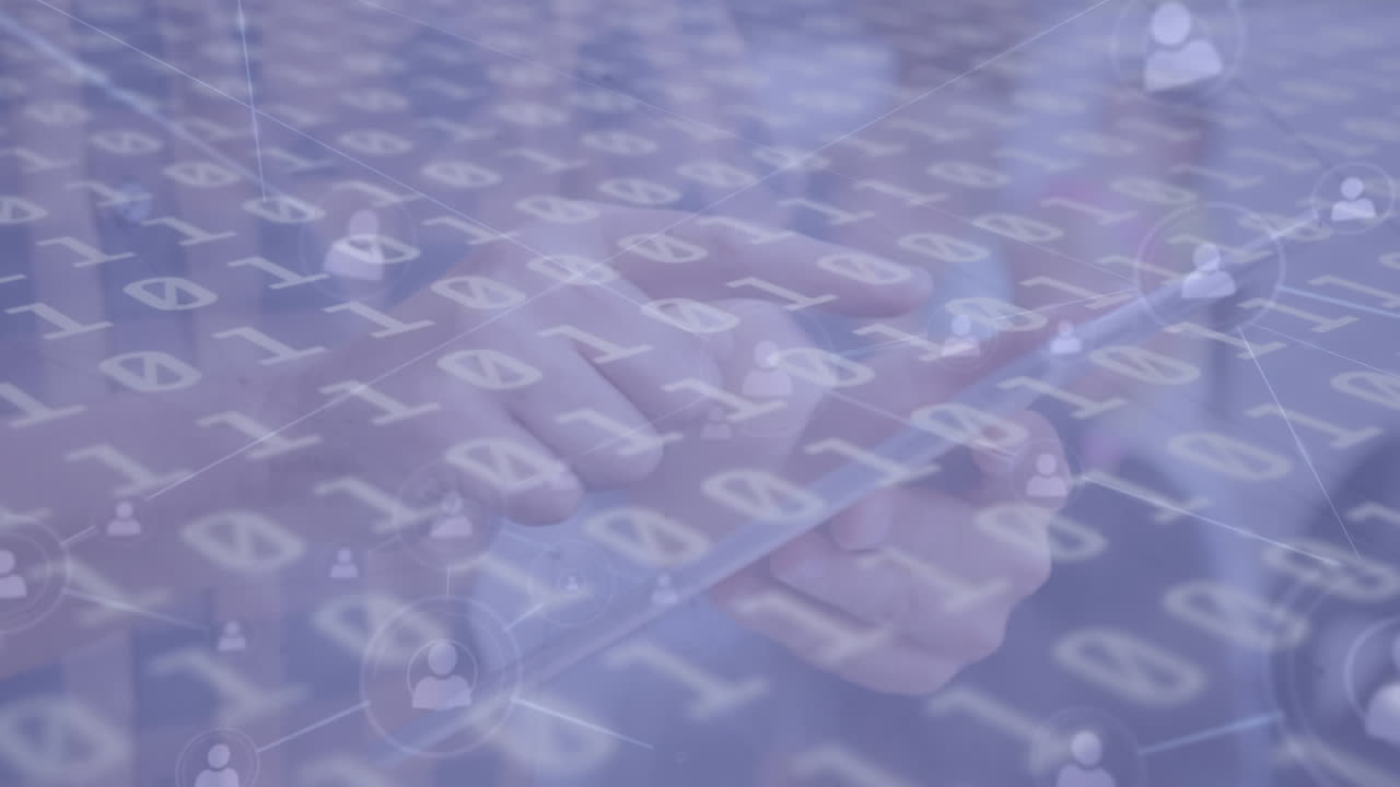 animación de la red de conexiones con números de codificación binaria que cambian