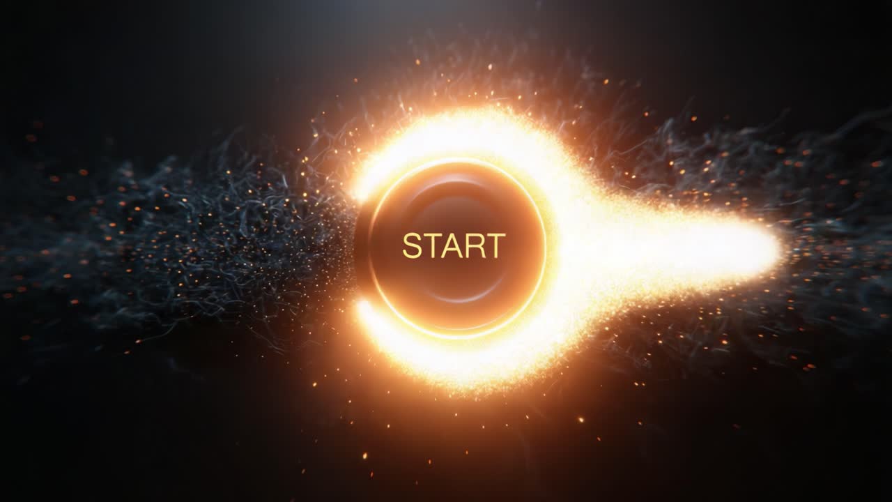 Dynamic Explosion of Energy with a Bold Start Button in an Abstract Background that Captivates Attention and Invites Engagement through Visual Impact and Creative Design