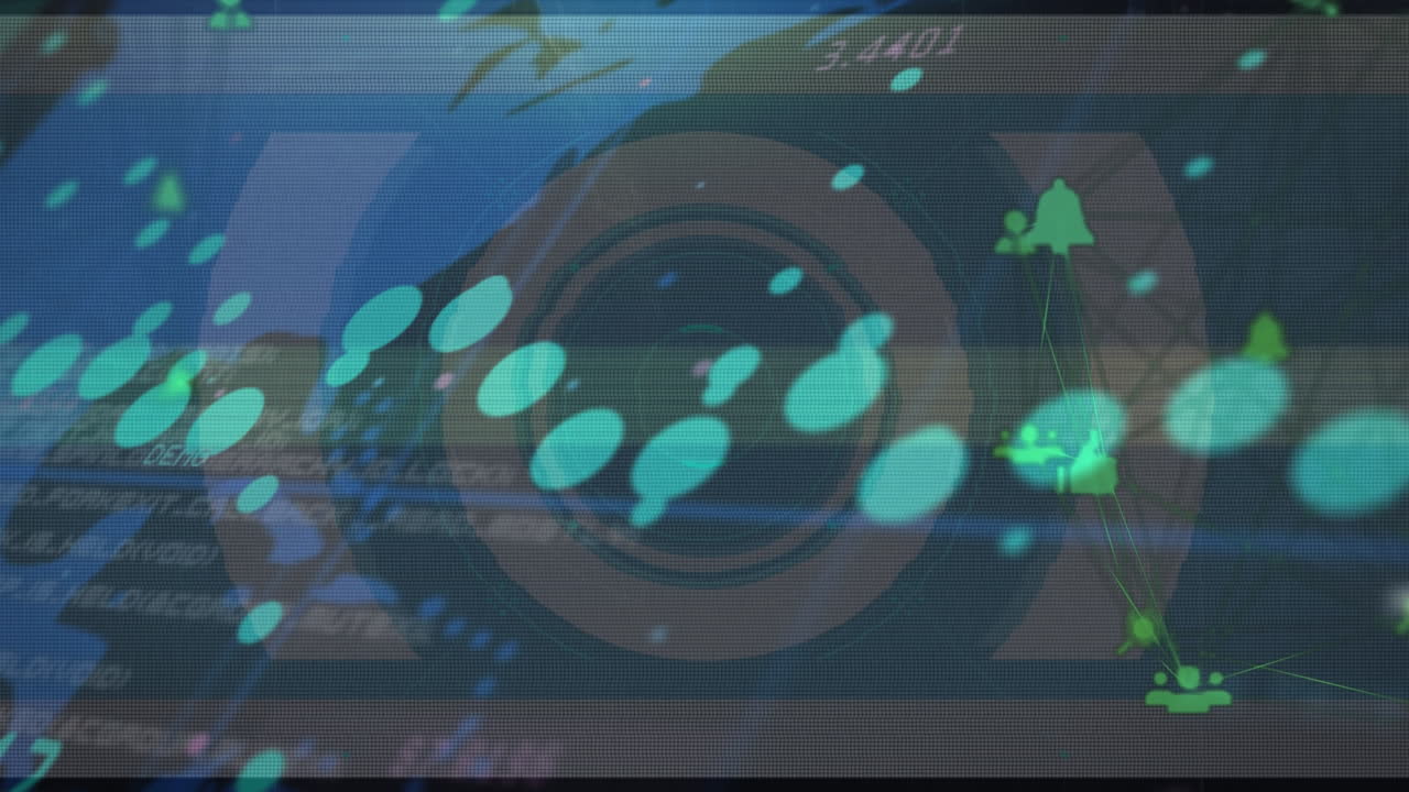 백색 배경에 있는 데이터 처리 및 연결 네트워크의 애니메이션