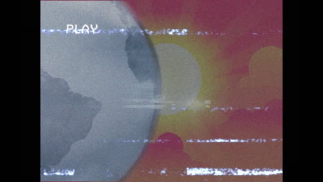 animation of play digital interface over globe with glitch and data processing