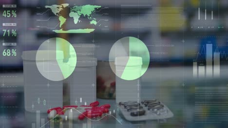animación del procesamiento de datos sobre píldoras y medicamentos