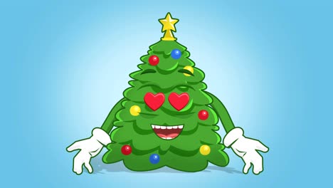 dibujos animados árbol de navidad corazones en los ojos amor con cara animación alfa mate