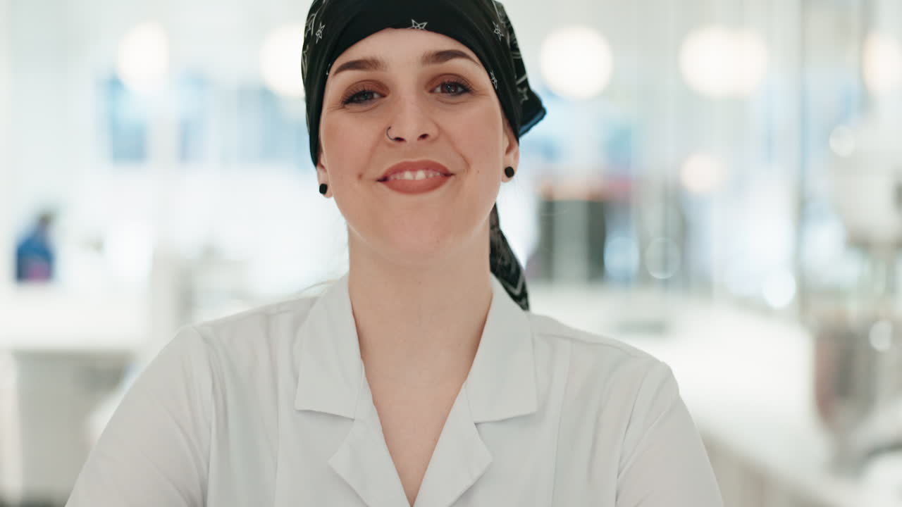 cara, chef y mujer sonríen en la cocina