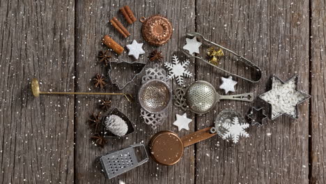 falling snow with christmas tree decoration