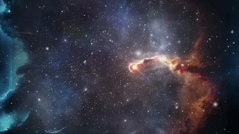 red and yellow and blue nebula clouds moving in the dark universe, space