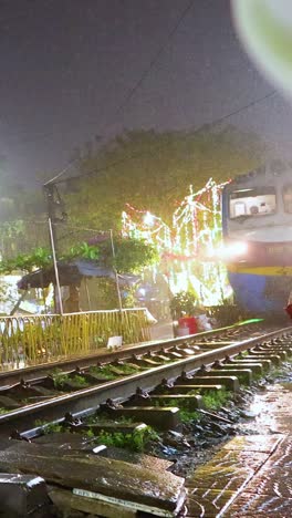 rainy night at a train station