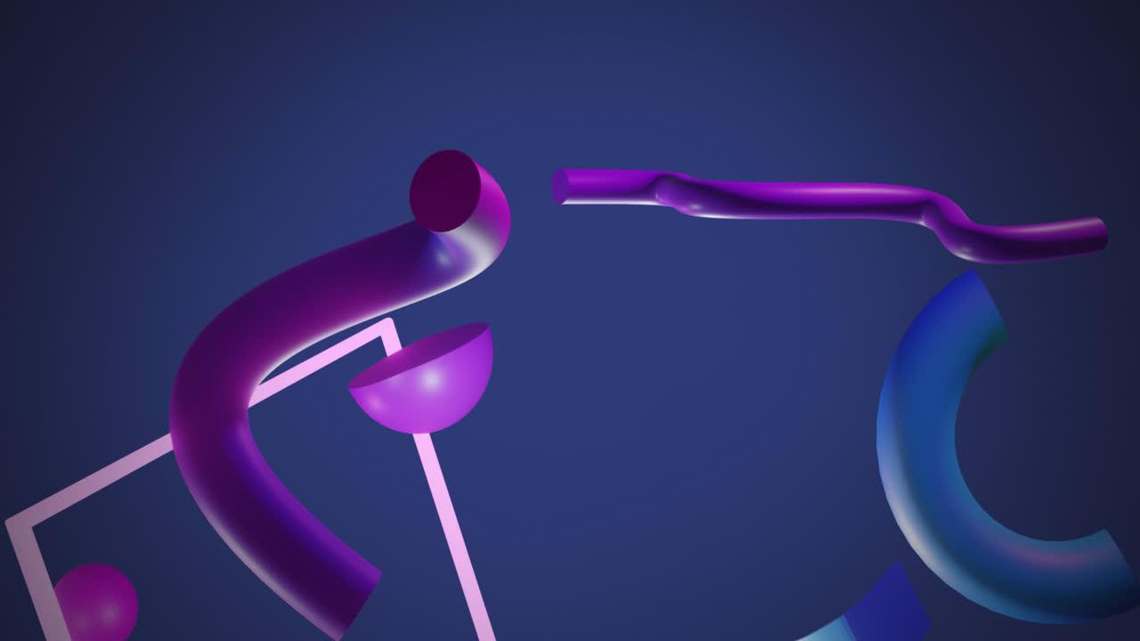 Animazione di forme quadrate e astratte che ruotano su sfondo blu con spazio per il testo