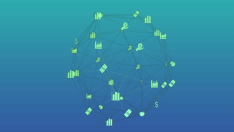 Animation-of-global-network-of-business-ions-rotating-over-blue-background