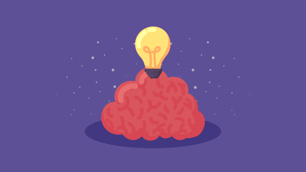 luz de la bombilla y animación del cerebro