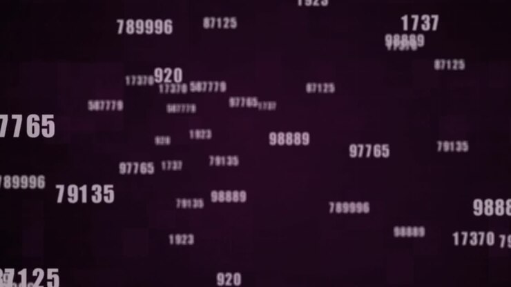 Multiple numbers changing against squares on purple background