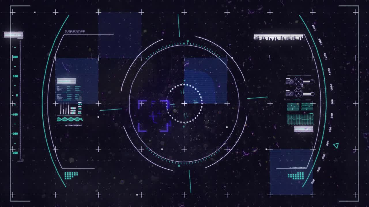 Animation of scope scanning and data processing on purple background