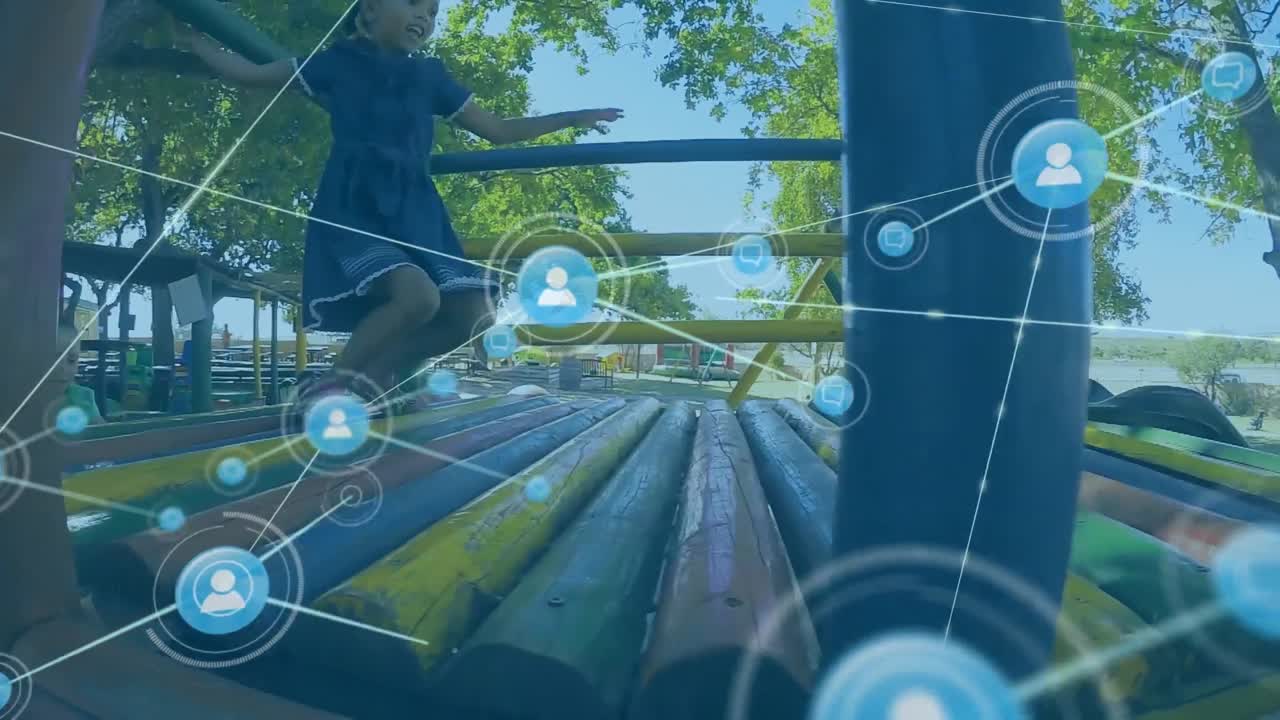 공원에서 놀고 있는 두 인종의 소녀에 대한 디지털 아이콘 네트워크의 애니메이션