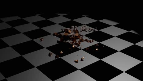 shattered chess pieces on a chessboard