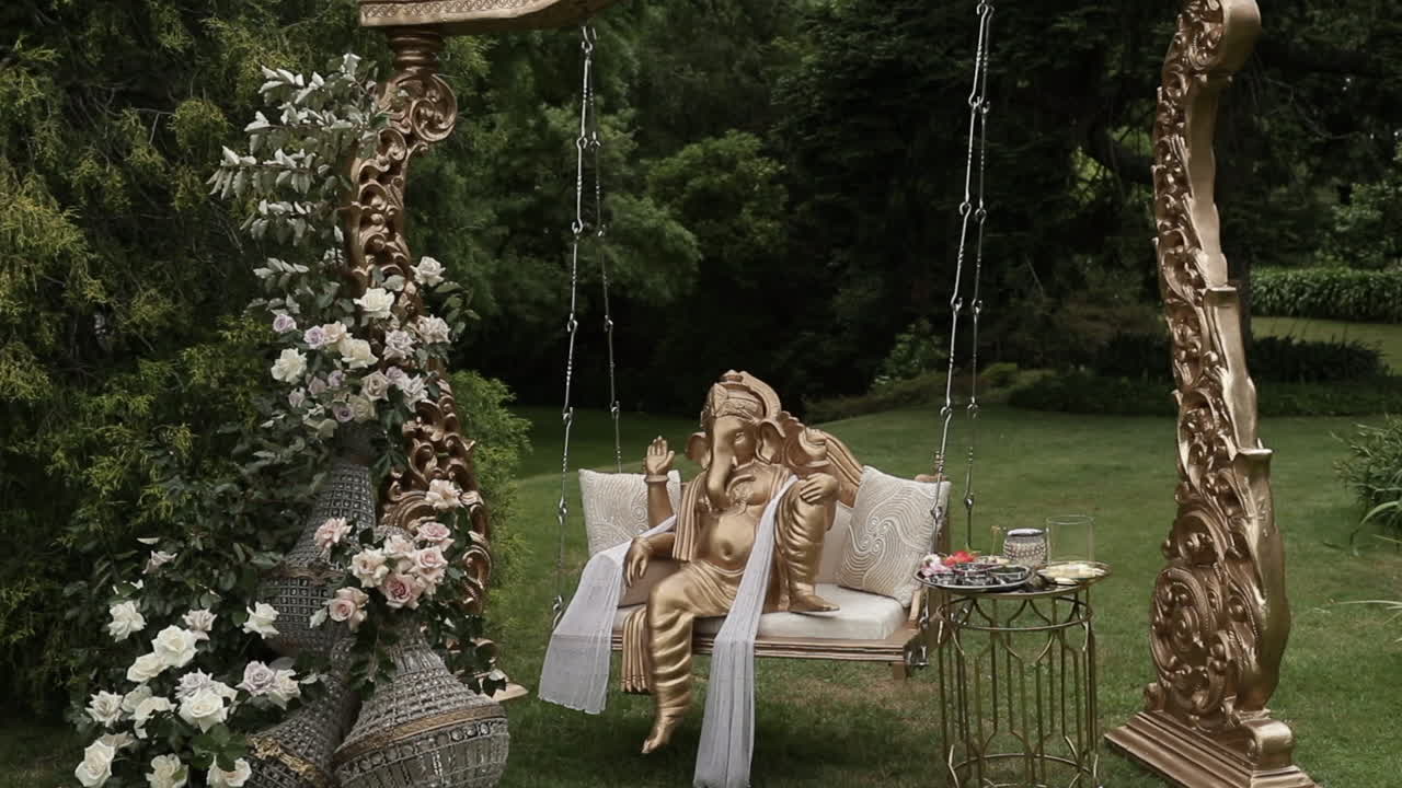 Ganesha decor in an outdoor traditional Indian ceremony