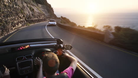 couple driving convertible car cabriolet cape town south africa steadicam shot